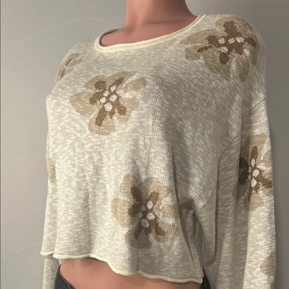Promesa Floral-Pattern Crop Knit Sweater Long Sleeve Size Small - Picture 5 of 16